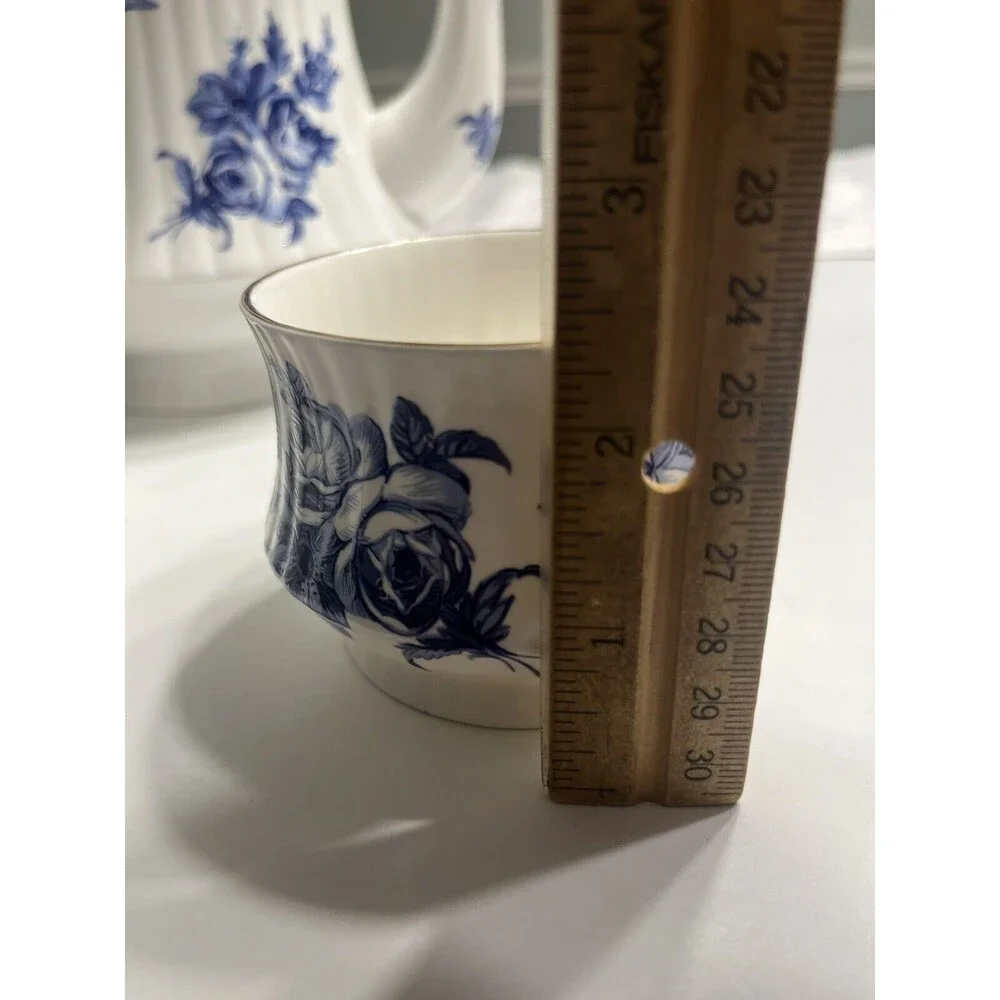 Vtg Royal Windsor Blue Roses Coffee Tea Pot Sugar & Creamer Set England